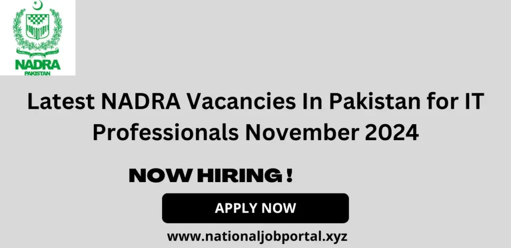 Latest NADRA Vacancies In Pakistan for IT Professionals November 2024
